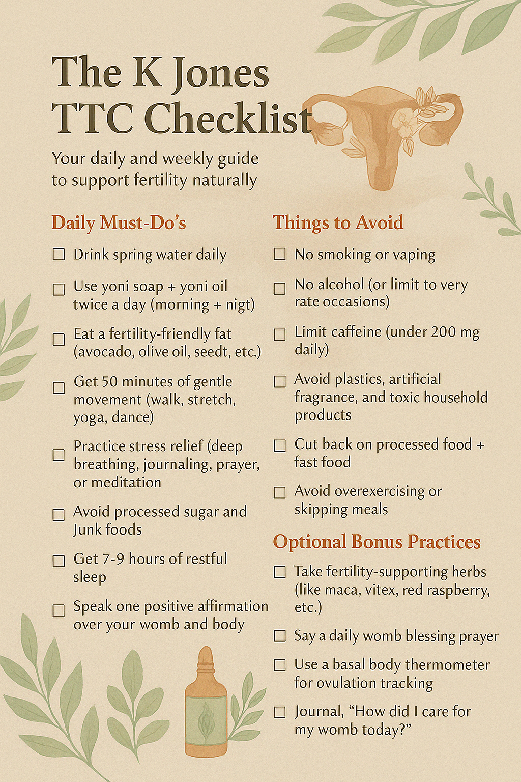 The K Jones TTC Checklist